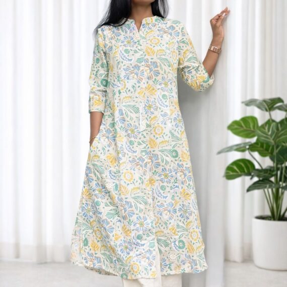 Floral A-Line Flex Cotton Kurti Set