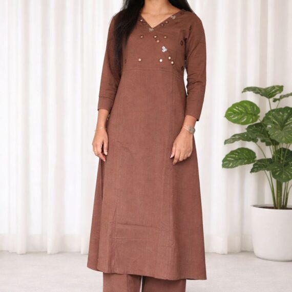 Mirror work Angrakha flex cotton kurta pant