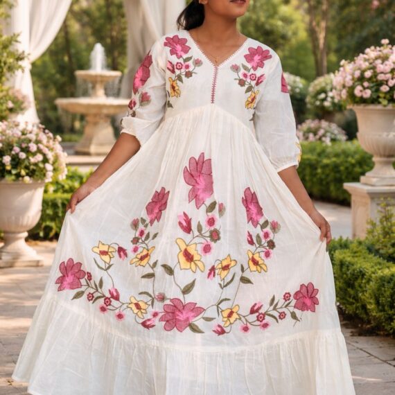 Floral Embroidered COTTON A-line Dress