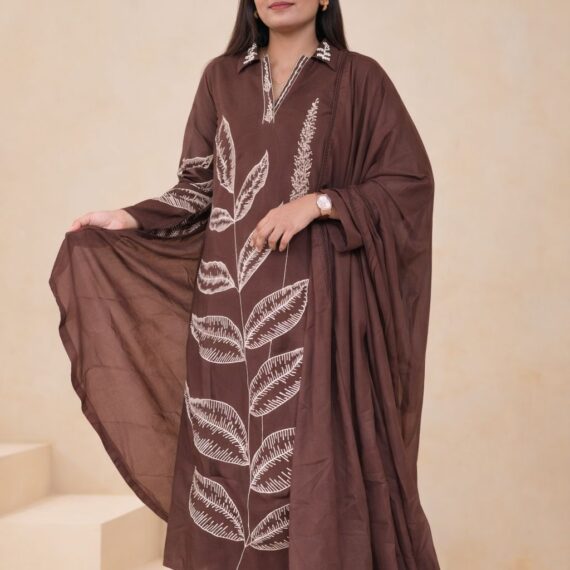 Rich chocolate brown kurta with matching bottom and dupatta